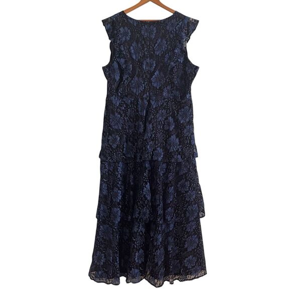 New Lulus Molinetto Floral Lace Ruffled Maxi Dress 3X Navy - Picture 11 of 16